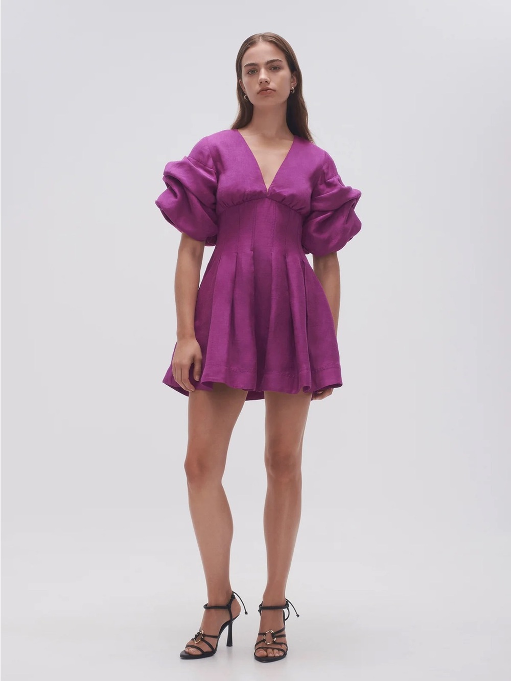 Designer Plum Puff-Sleeve Mini Dress